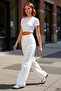 Women Textured Wide Leg Pants High Waist Functional Durable Quality Comfortable Modern