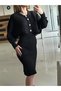 Women's Knitwear Sweater Dress Buttoned Suit Sweater + Dress Black - 4