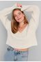 Wide V-Neck Knitwear Crop Sweater - 3