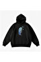Makiteks Black Cotton Unisex Pocketed Hooded Relaxed Cut Bird Feathers Printed Sweatshirt