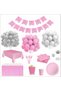 Pink and White 8-Person Birthday Set with Tableware Set