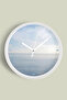 Sea View Modern Wall Clock - 42cm - White Case with Glass Front - Silent Mechanism