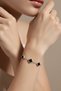 Night Black Onyx Stone Form Detailed Petal Leaf Model Women's Steel Bracelet - 5