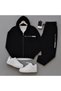 Black New Season Balance Written 3 Thread Cardigan-Sweatpants 2-Piece Set - 2