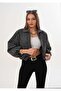 Mock Neck Cashmere Fabric Lined Balloon Sleeve Zippered Coat Women - 3