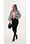 Mock Neck Cashmere Fabric Lined Balloon Sleeve Zippered Coat Women - 3