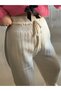 Women's High Waist No Show Thick and Lace-Up White Knitwear Palazzo Pants - 3