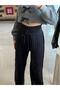 Women's Black High Waist No Show Thick and Lace-Up Knitwear Palazzo Pants - 4