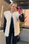 Single Button Bearded Ecru Vest - 2