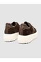 Suede Lace-Up Crocodile Brown Women's Sneaker Shoes - 3