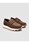Genuine Nubuck Leather Brown Women's Loafer Shoes - 2
