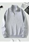 Unisex Gray Mock Neck Half Zipper Oversized Sweatshirt