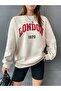 Unisex Beige London Printed Crew Neck Oversize Sweatshirt - 2