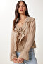 Textured Flounce Lightweight Transparent Modal Blouse Lmx0099 Beige - 2