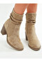 Women Rhinestone Studded Slouchy Ankle Boots in Beige - 2