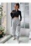 Women's Gray California Printed Oversize Tracksuit with Elastic Legs - 4