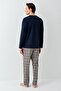 Father and Son Checkered Navy Blue Pajama Set Combination, Men's and Children's Pajamas Sold Separately - 7