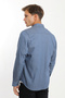 Collared Buttoned Long Sleeve Snap Fastener Denim Look Light Blue Men's Shirt - 6