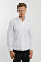 Stretch Fabric White Men's Shirt with Long Sleeves and Buttoned Hidden Placket - 2
