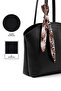 Black Shk274 Faux Leather Zippered Single Compartment Hand, Arm and Shoulder Bag with Scarf Gift - 5