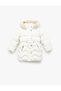 Long Sleeve Plush Detailed Hooded Zippered Puffer Coat