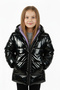 Girl's Waterproof and Windproof Fur Lined K Hooded Black Shiny Coat - 4
