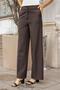 High Waist Side Pockets Wide Leg Lightweight Stretchy Woven Fabric Palazzo Pants -Brown Line - 3
