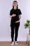 Breastfeeding Detailed Maternity & Postpartum Pajama Set |   Adjustable Waist Effortt - Black