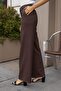High Waist Side Pockets Wide Leg Lightweight Stretchy Woven Fabric Palazzo Pants - Brown - 4