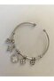 Adjustable Open Silver Bracelet with Clover and Flower Figured Zircon Stones - 2