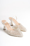 Dar Kalip White Transparent Pearl Detailed Elastic 5 cm Heeled Women's Shoes - 4