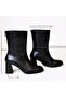 Black Leather Thick Heeled Women's Boots with Back Zipper - 2