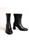 Black Leather Thick Heeled Women's Boots with Back Zipper - 3