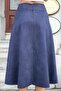 Lightweight Stretch Fabric Suede Fabric High Waist Kilos Long Skirt-Navy Blue - 3