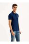 Solid Indigo Polo Yaka Mavi Tişört - 4