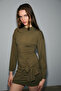 Sevley women's soft and flexible fabric round neck tie detailed mini khaki dress - 6