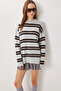 Striped Wool Effect Knitwear Sweater Lmt0050 Gray Brown - 2