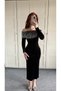 Women's Sequin Madonna Collar Velvet Stylish Evening Dress - 4
