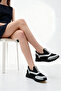 Chiara Laurent Black Leather Laceless Thick Sole Metallic Detailed Stoned Casual Sports Shoes - 6