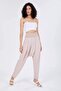 Women's Beige Elastic Waist Trouser Pants - 4