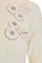 Long Sleeve Crew Neck Floral Embroidery Knit Blouse - 5