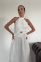 Premium Skirt Suit with Gold Brooch - White - 2