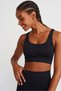 Herringbone Patterned Crossed String Sports Bra Black - 6