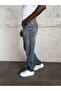 Navy Blue Washed Laser Detail Baggy Jeans - 3