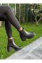 Black Leather Thick Heeled Elastic Daily Boots - 2