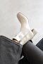 Trew Women's Stretch Heeled Wrinkled Leather Boots Beige