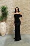 Black Off Shoulder Sequin Strapless Evening Dress - 3