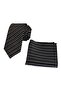 Black and White Elegant Striped Jacquard Woven Tie and Handkerchief Set with Gift Box - 3