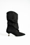 Olivia Women's Bellows Short Heeled Boots Black Suede