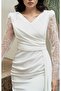 White Sleeve Embroidered D Draped Tailed Evening Dress - 6